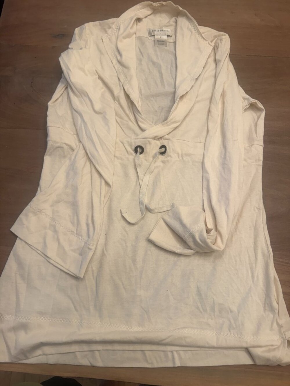 Susan Bristol Ivory Cowl-Neck Drawstring Tunic — Size L